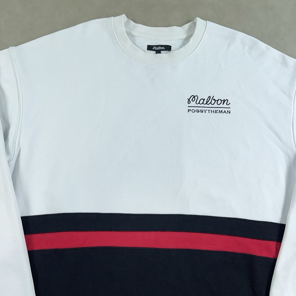 Malbon x Poggytheman Sweatshirt Mens Large White Black Golf Embroidered Crewneck - Picture 3 of 12